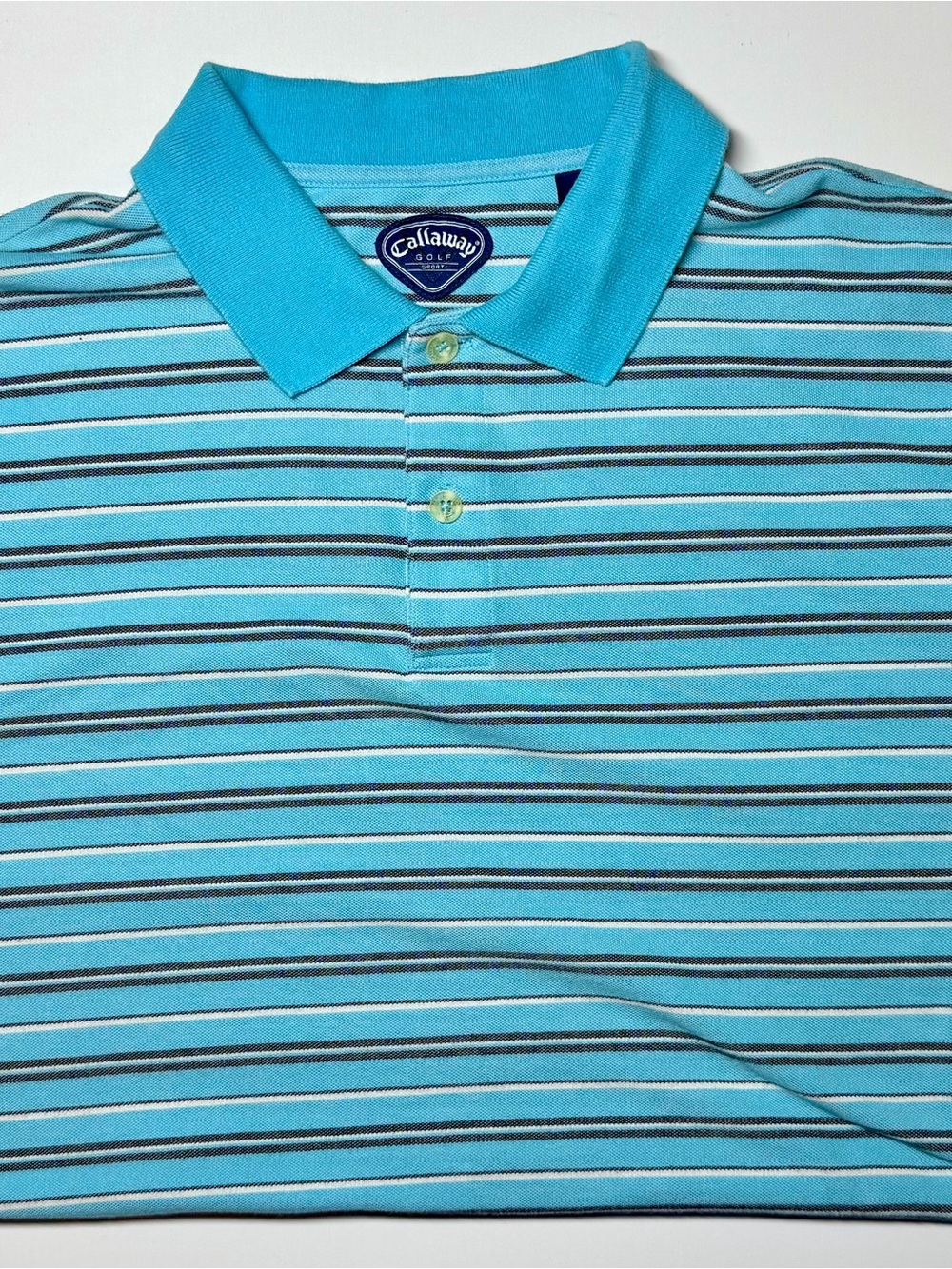 Callaway Golf Shirt Men’s XL Blue Striped Performance‎ Polo Short Sleeve S/S Vtg